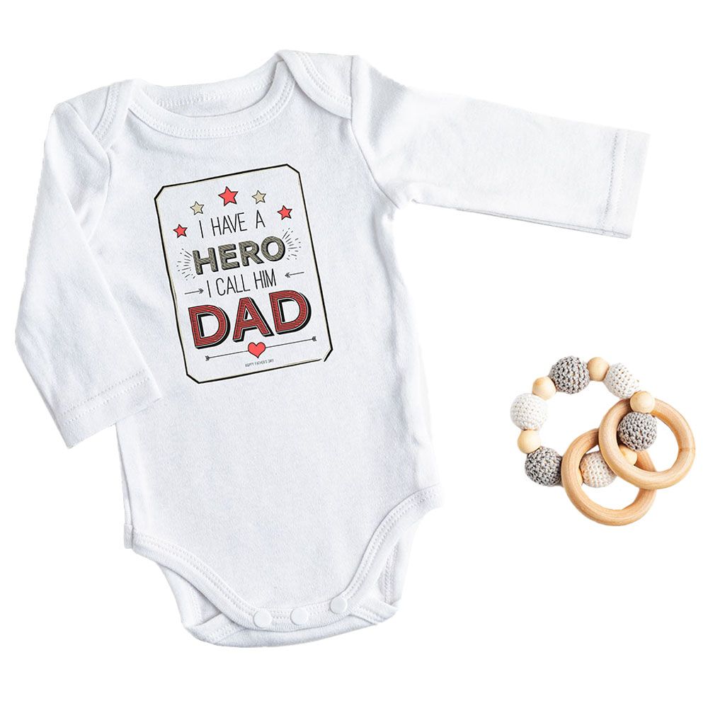 Mini Plum - I Have A Hero Fathers Day Baby T-shirt - White