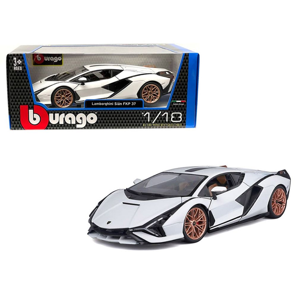 Bburago - 1/18 Lamborghini Sian FKP 37 Diecast Toy Car - White