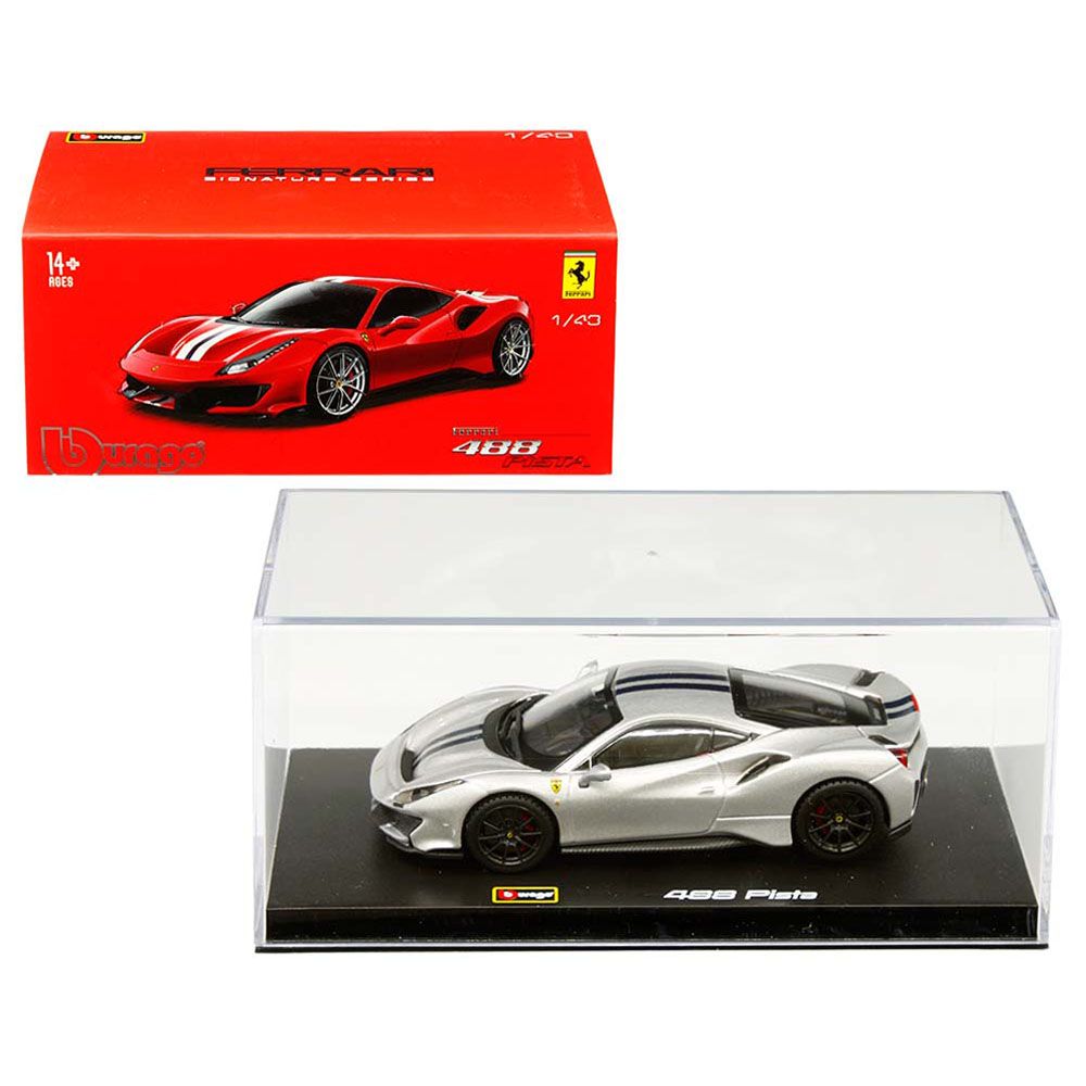 Bburago - 1/43 Ferrari Signature 488 Pista Diecast Toy Car - Silver