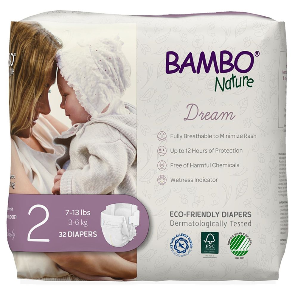 Bambo Nature - Eco Friendly Diapers, Size 2, 3-6kg - 32 Diapers