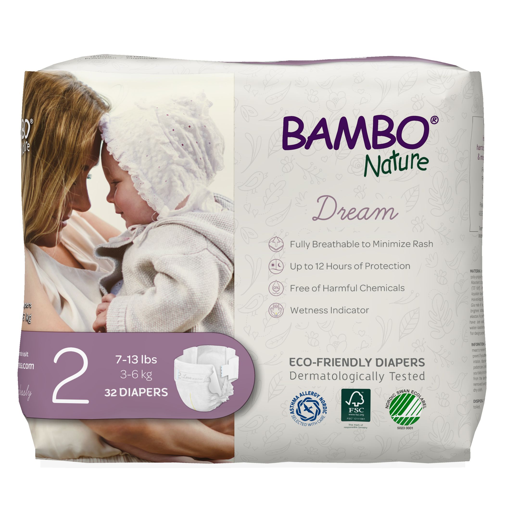 Bambo Nature - Eco Friendly Diapers, Size 2, 3-6kg - 32 Diapers