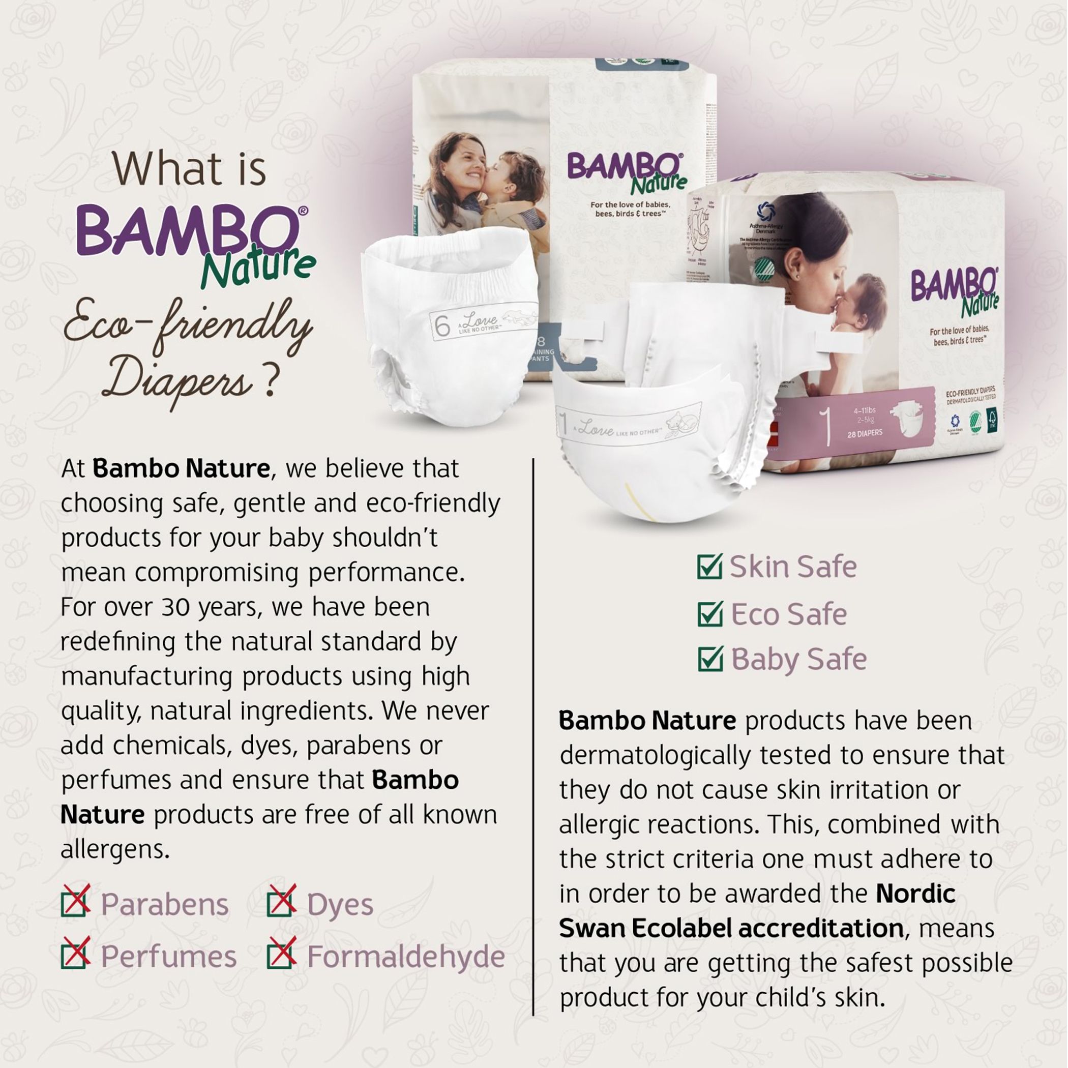 Bambo Nature - Eco Friendly Diapers, Size 2, 3-6kg - 32 Diapers