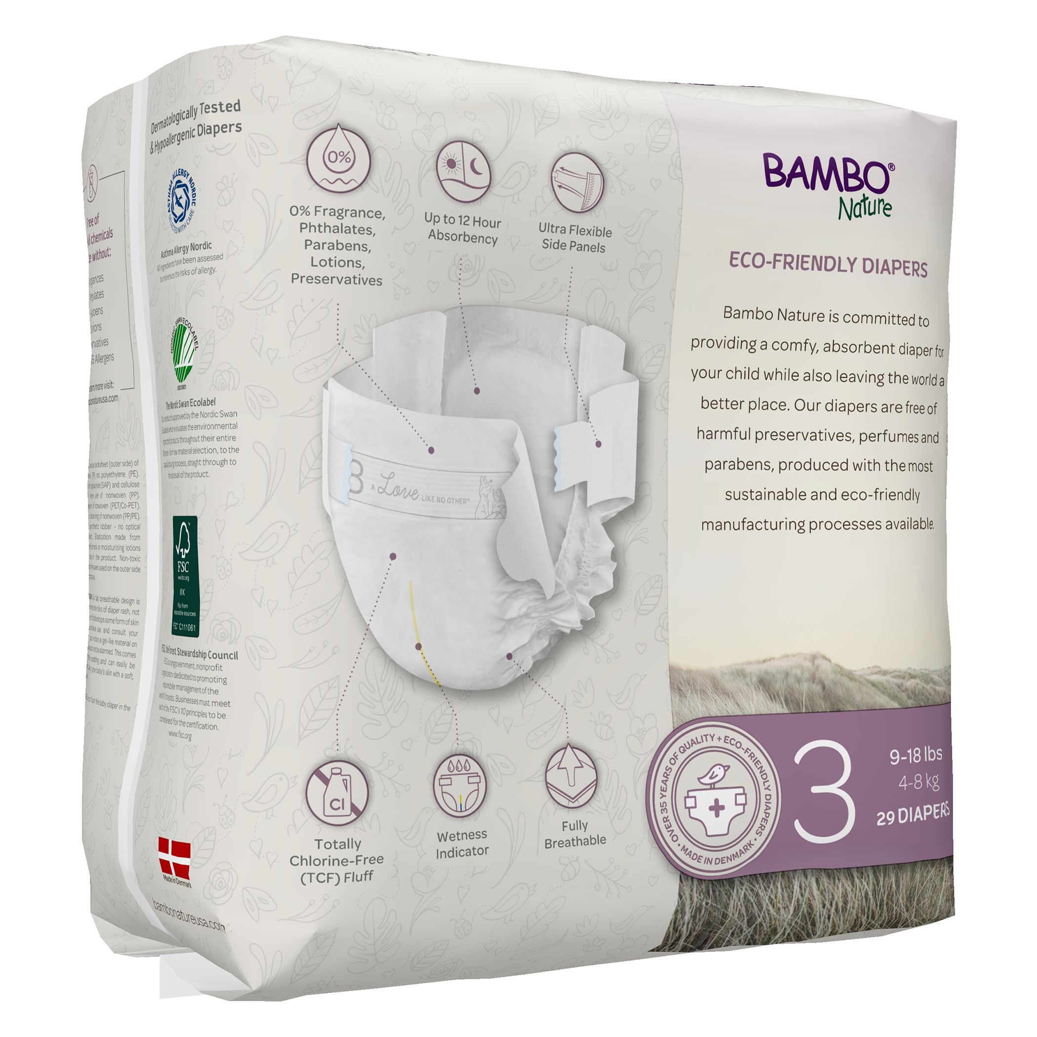 Bambo Nature Eco-Friendly Diapers - Size 3, 4-8Kg - 29pcs