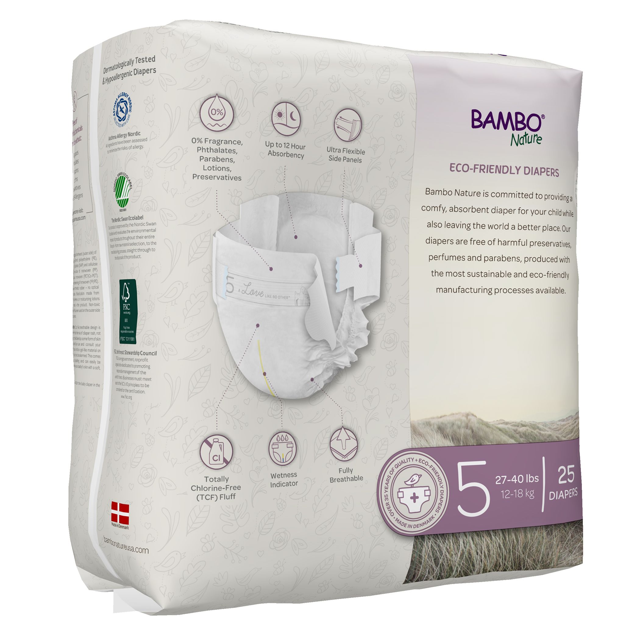 Bambo Nature - Eco-Friendly Diapers, Size 5, 12-18kg 25pcs