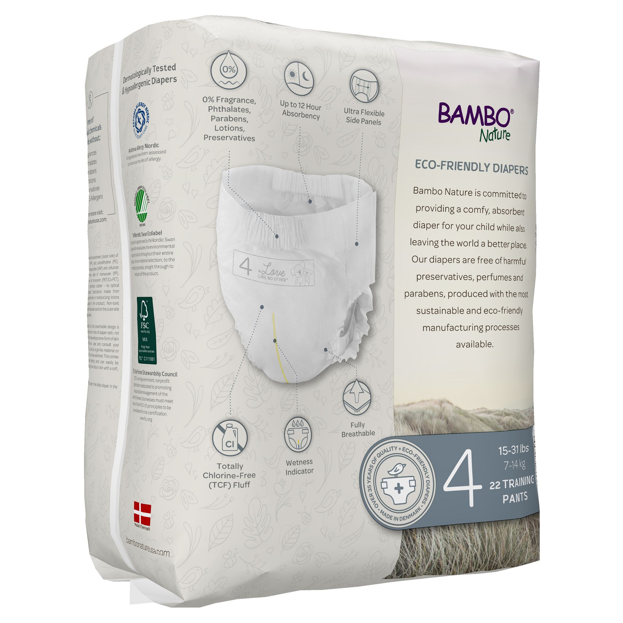 Bambo Nature - Eco-Friendly Diaper Pants, Size 4, 7-14kg 22 Count