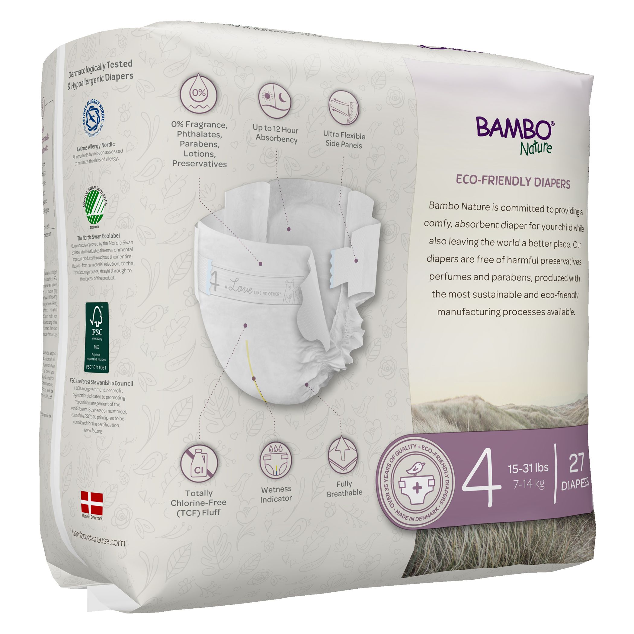 Bambo Nature Eco-Friendly Diapers, Size 4, 7-14Kg, 54Diapers,Value Pack