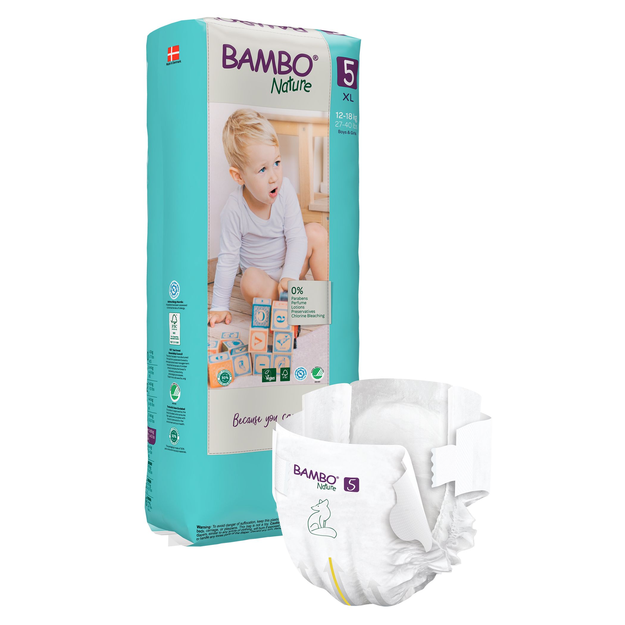 Bambo Nature - Eco-Friendly Diapers, Size 5, 12-18kg 176 pcs,Tall Mega Pack