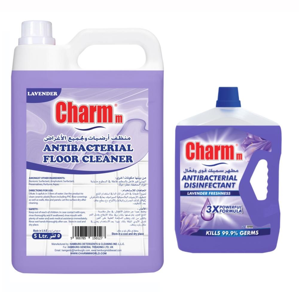 Charmm - Floor Cleaner Lavender 5L + Antibacterial Disinfectant Lavender 3L