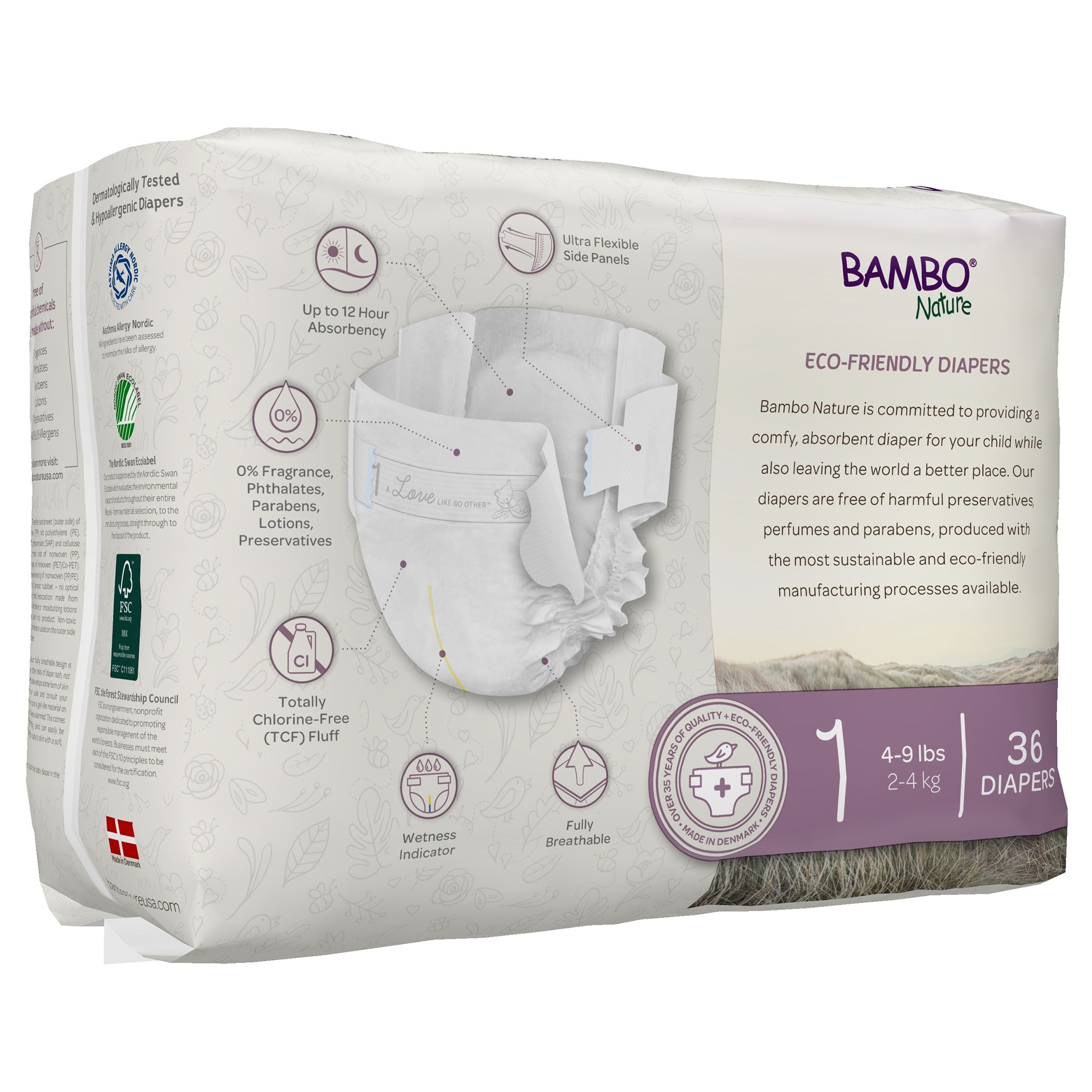 Bambo Nature - Eco-Friendly Diapers Mega Pack - Size 1, 2-4Kg - 216pcs