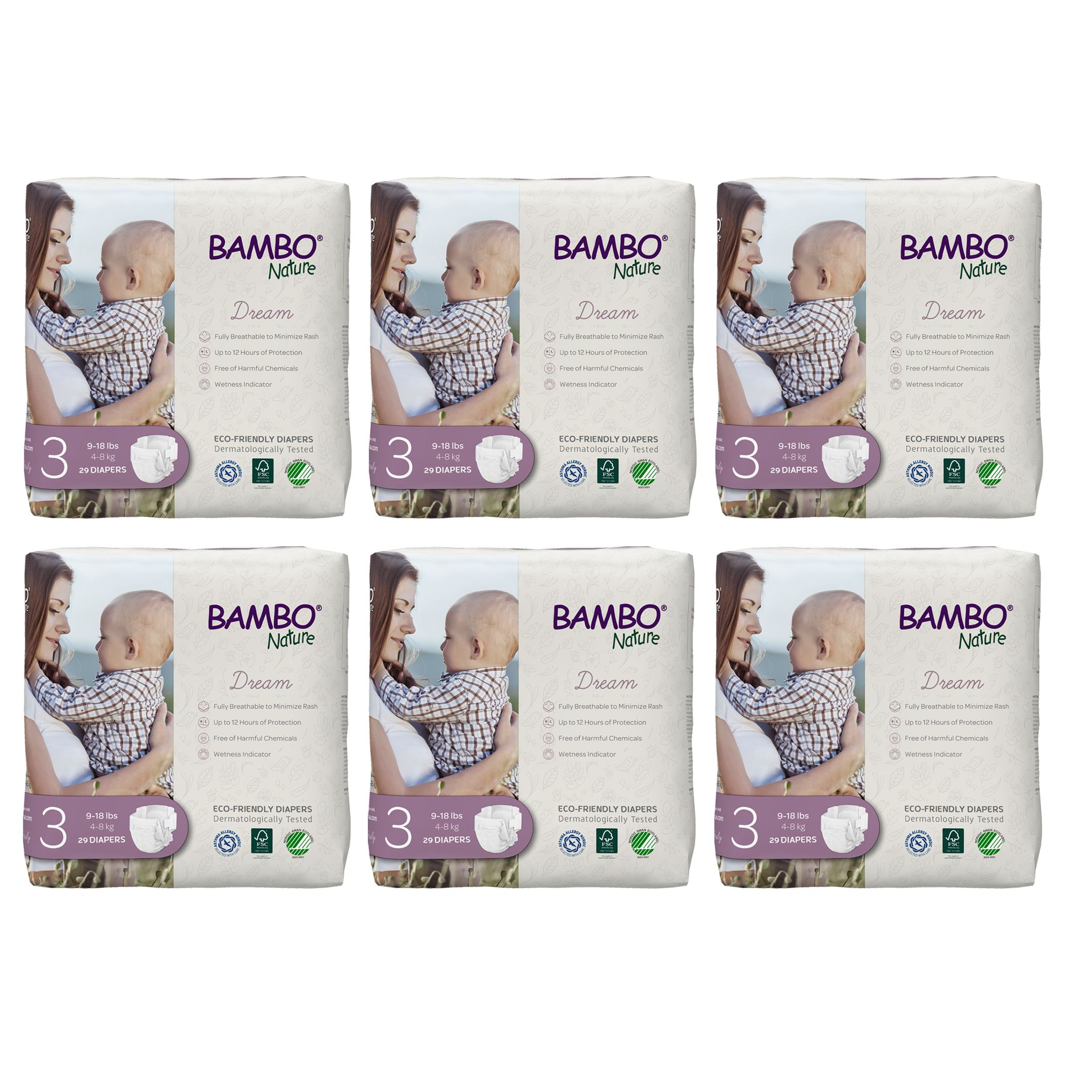 Bambo Nature Eco - Friendly Diapers Mega Pack - Size 3, 4-8Kg - 174pcs - Pack of 6