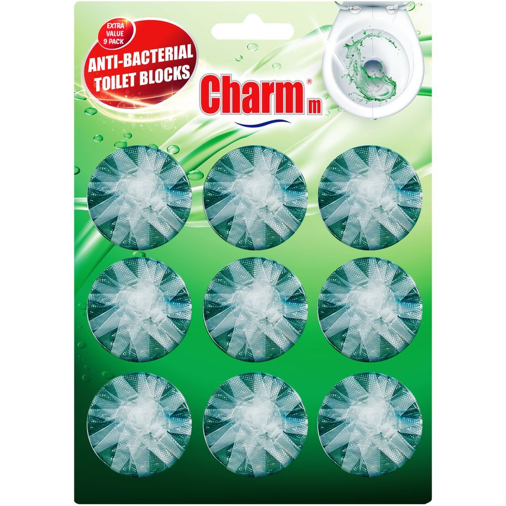 Charmm - Antibacterial Toilet Blocks Green - 9 Pcs