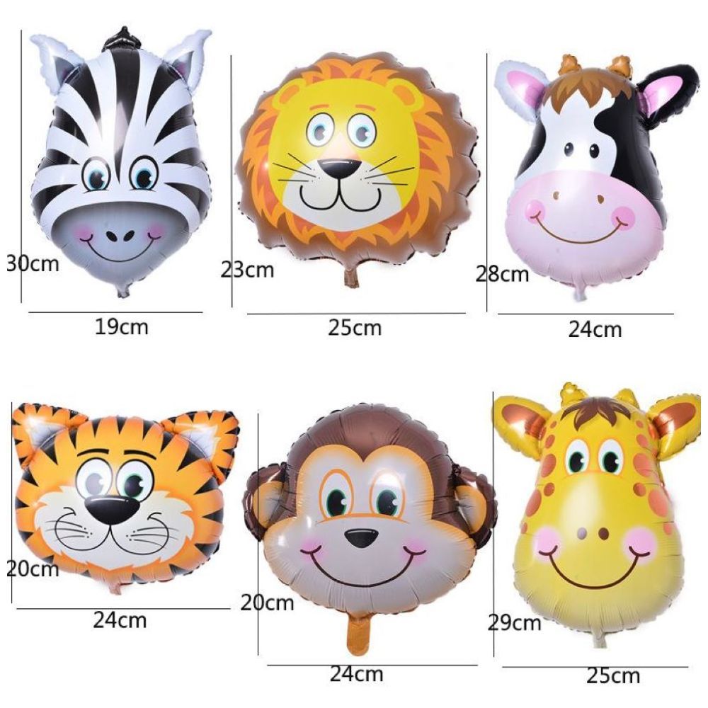 Highland - 6pcs Animal Foil Balloons for Jungle Theme Birthday Decoration