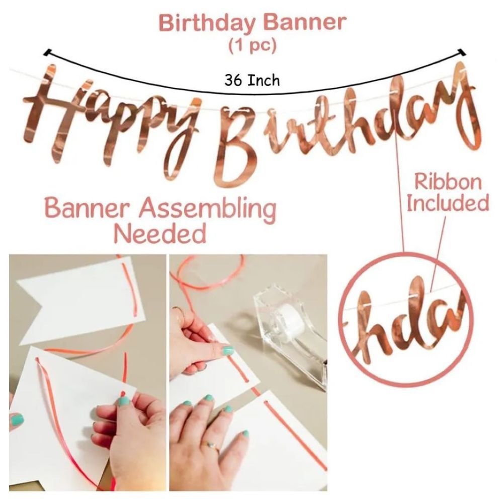 Highland - Rose Gold Happy Birthday Banner & Confetti Balloons