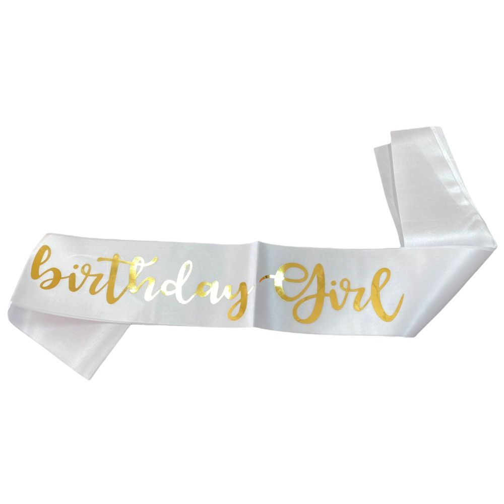 Highland - White and Gold Birthday Girl Sash - White