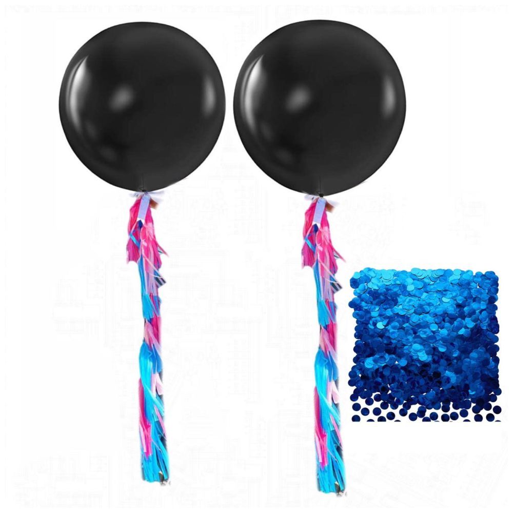 Highland - 36" Round Black Balloon With Blue Confetti for 