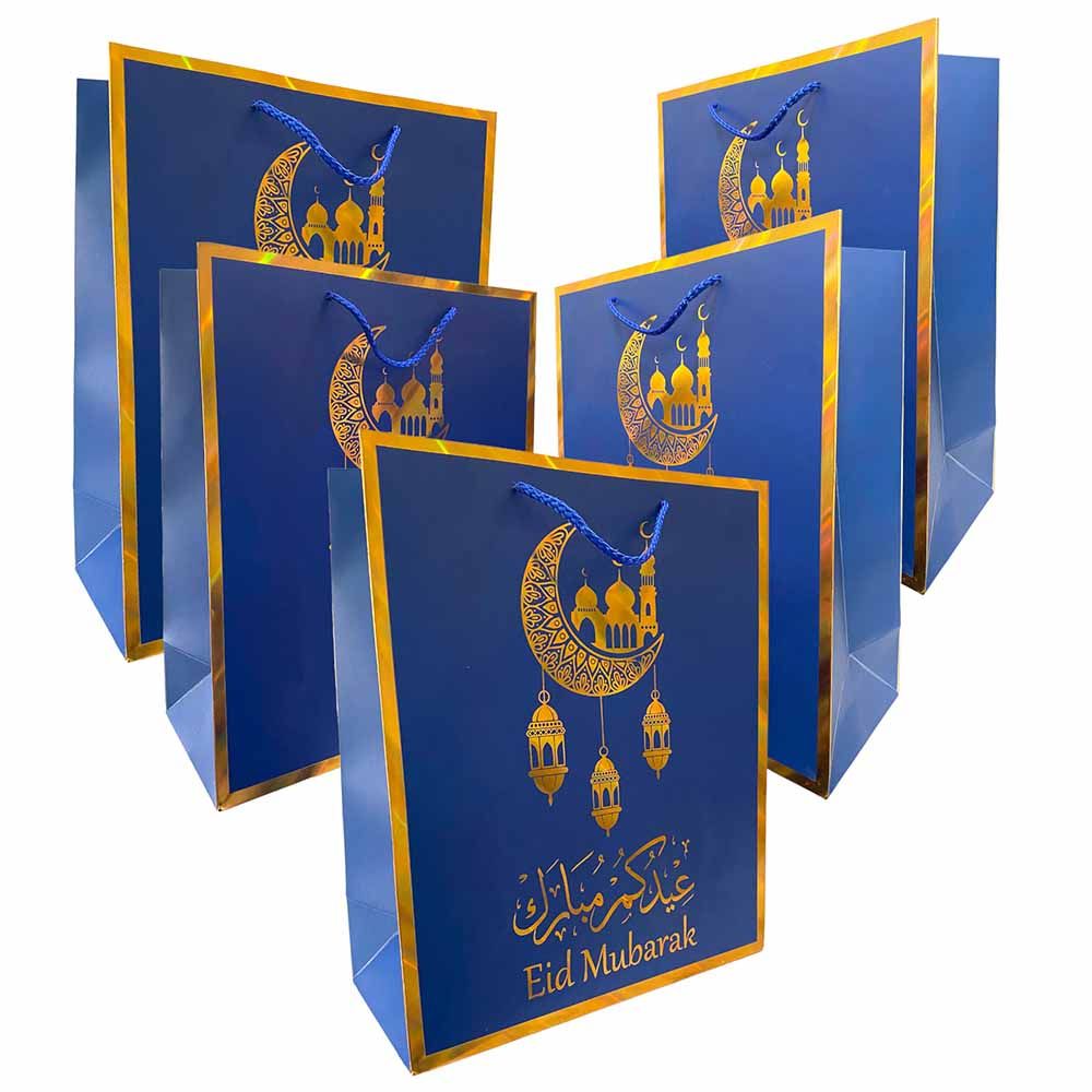 Highland - Blue & Gold Eid Mubarak Gift Bags - Large - 6pcs