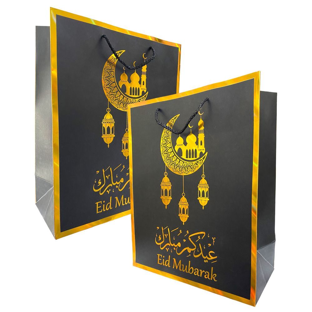 Highland - Black & Gold Eid Mubarak Gift Bags - Large - 6pcs