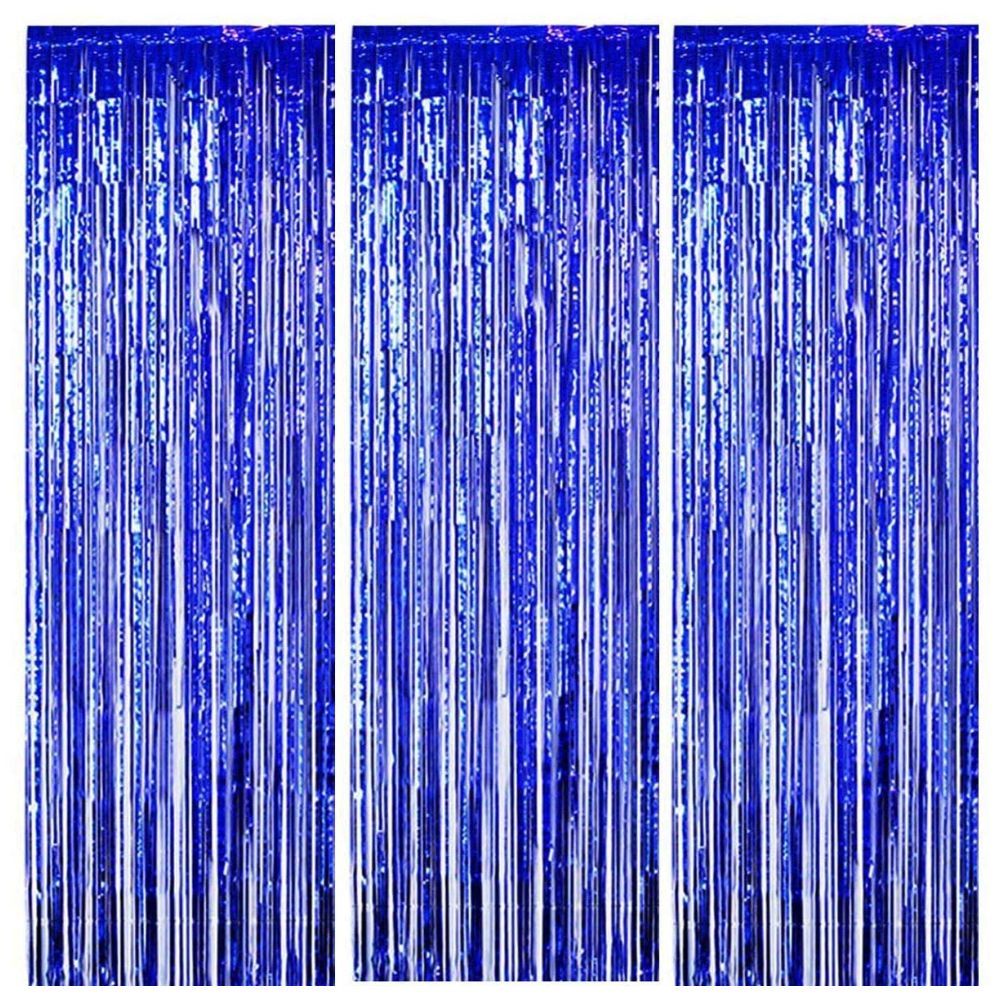 Highland - Blue Metallic Foil Fringe Curtain 3pcs