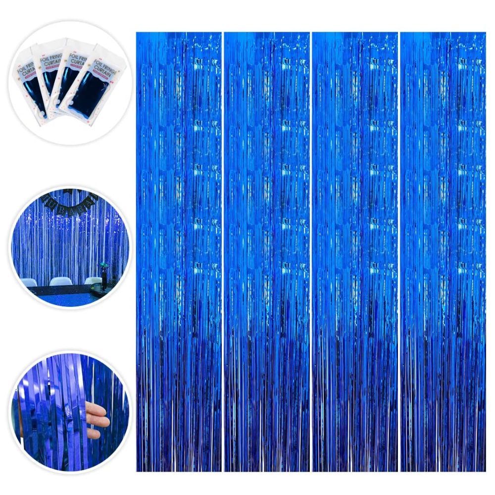 Highland - Blue Metallic Foil Fringe Curtain 4pcs