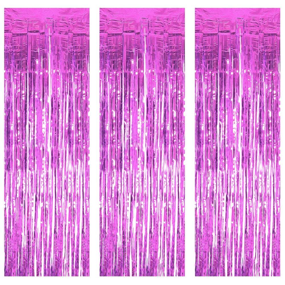 Highland - Pink Metallic Foil Fringe Curtain 3pcs