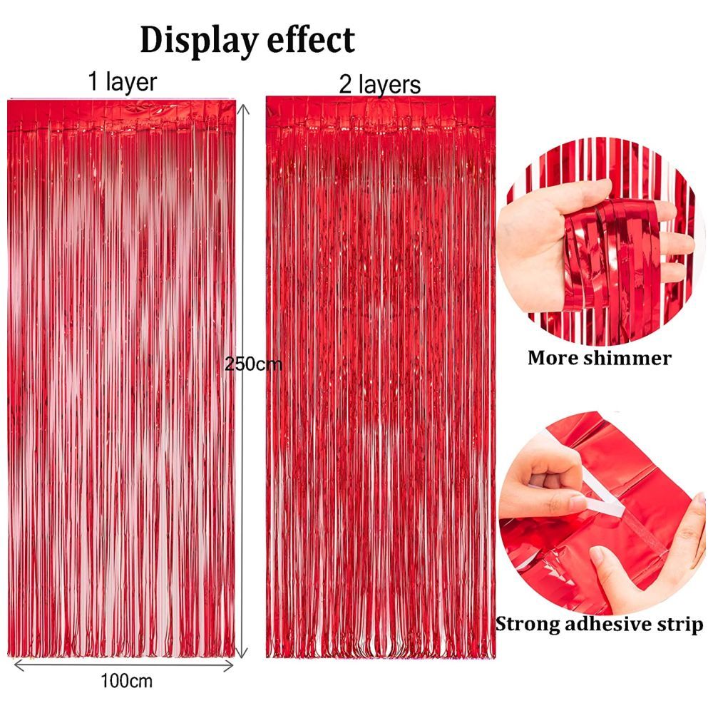 Highland - Red Metallic Foil Fringe Curtain 4pcs