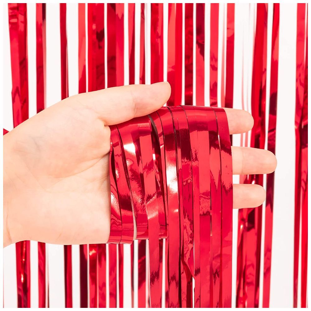 Highland - Red Metallic Foil Fringe Curtain 4pcs