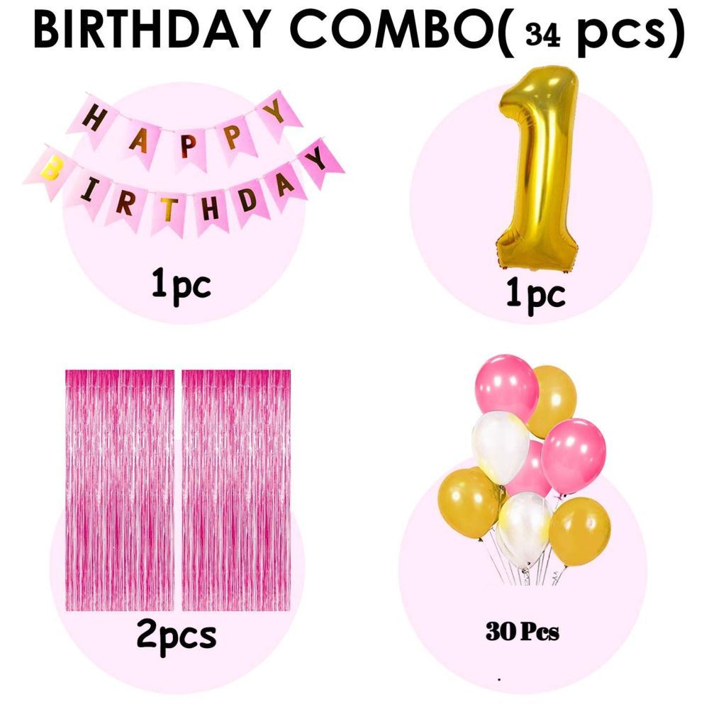 Highland - Pink and Gold First Birthday Birthday Decoration set 