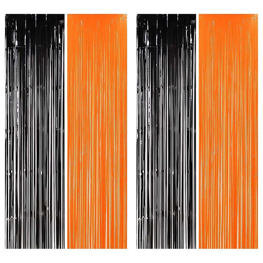 Highland - Halloween Decoration Foil Curtain - Orange/Black - 4pcs