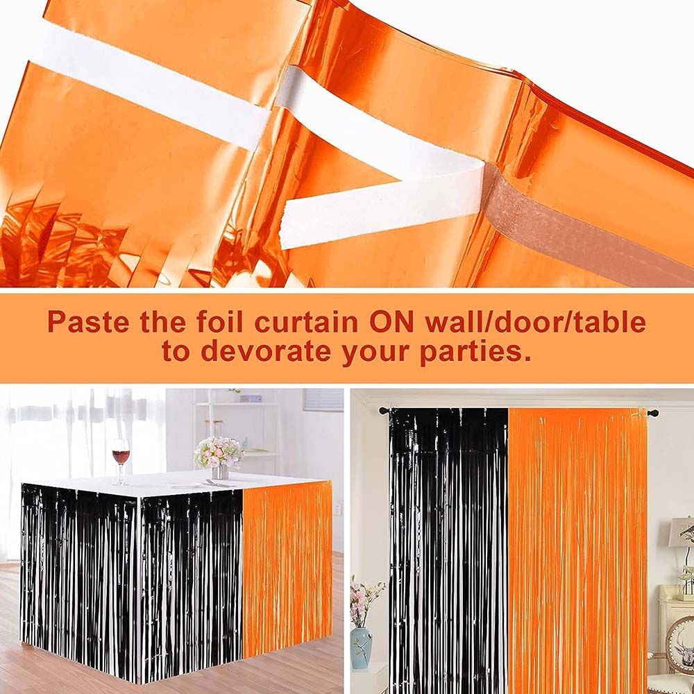 Highland - Halloween Decoration Foil Curtain - Orange/Black - 4pcs