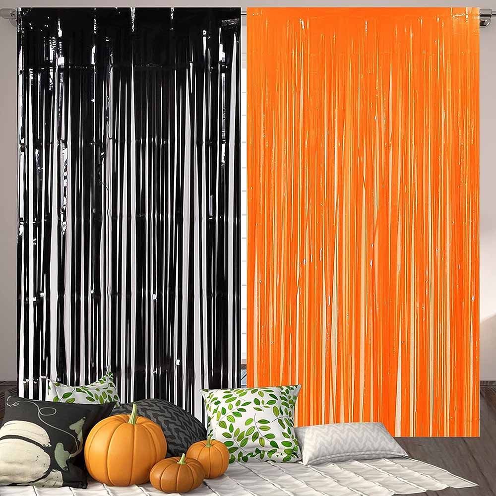 Highland - Halloween Decoration Foil Curtain - Orange/Black - 4pcs