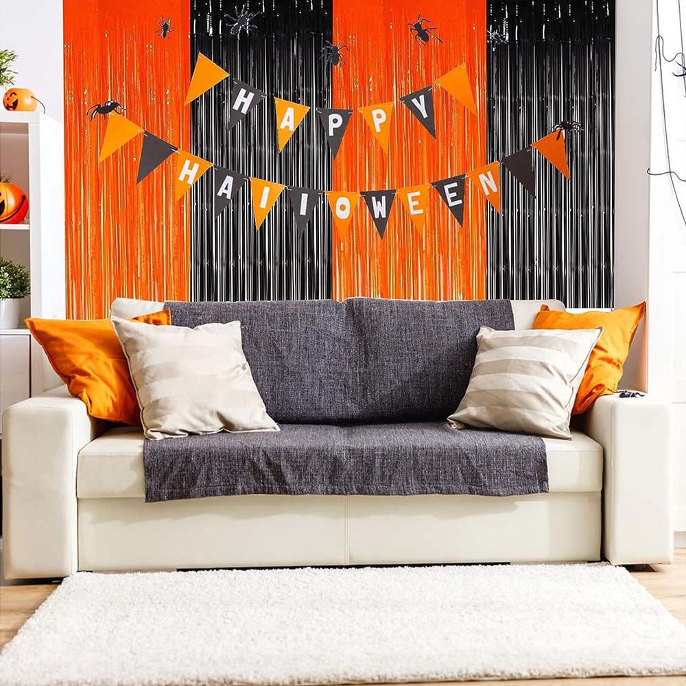 Highland - Halloween Decoration Foil Curtain - Orange/Black - 4pcs