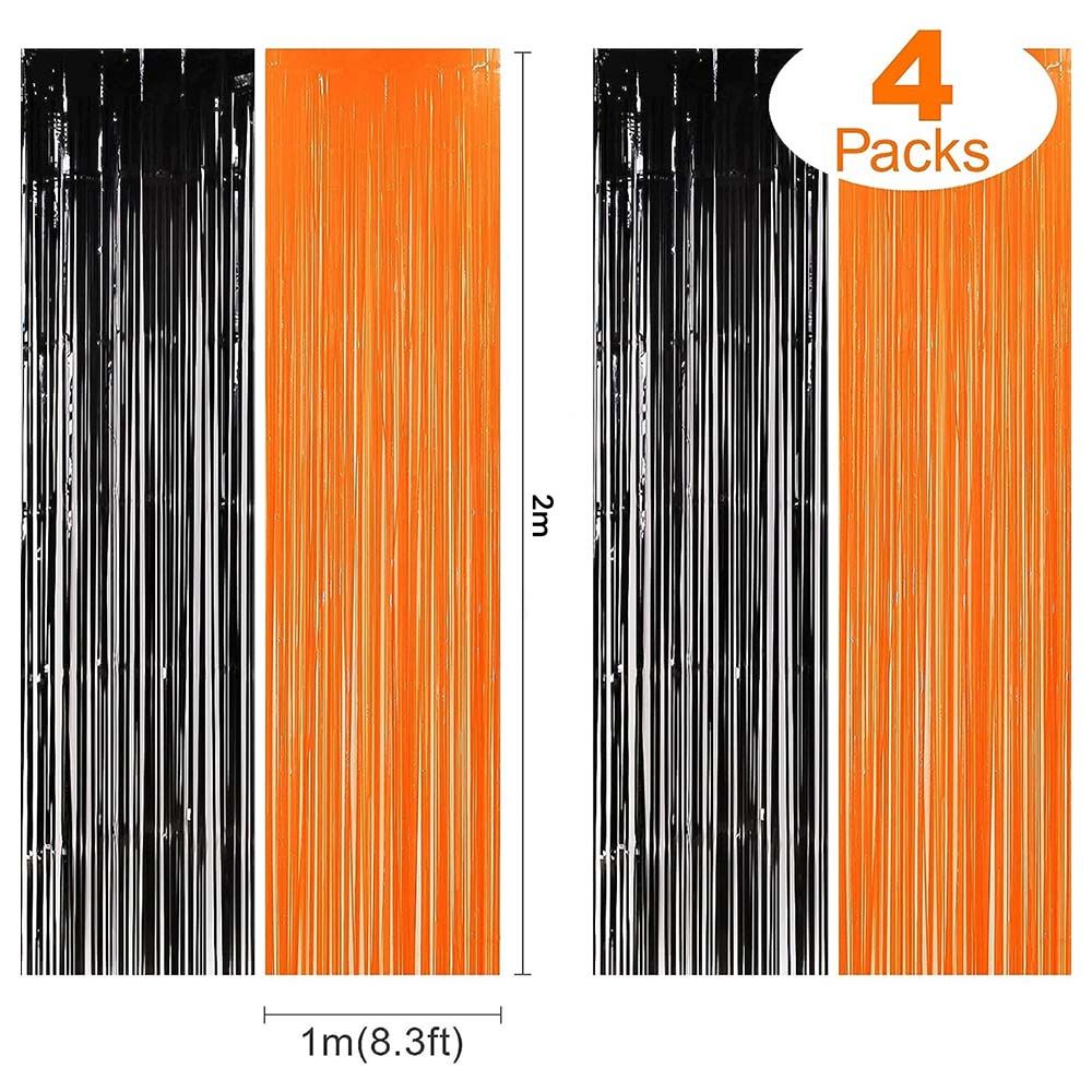 Highland - Halloween Decoration Foil Curtain - Orange/Black - 4pcs