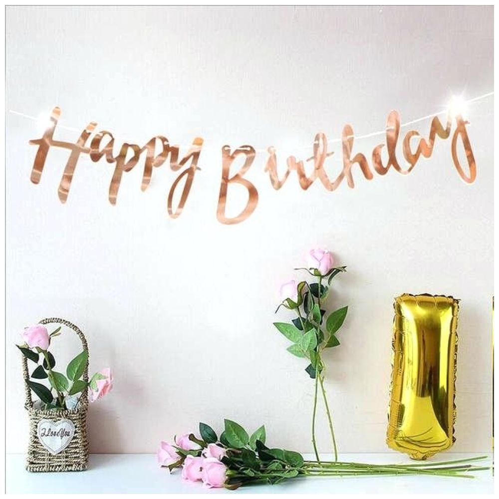 Highland - Metalllic Rose Gold Happy Birthday Banner 