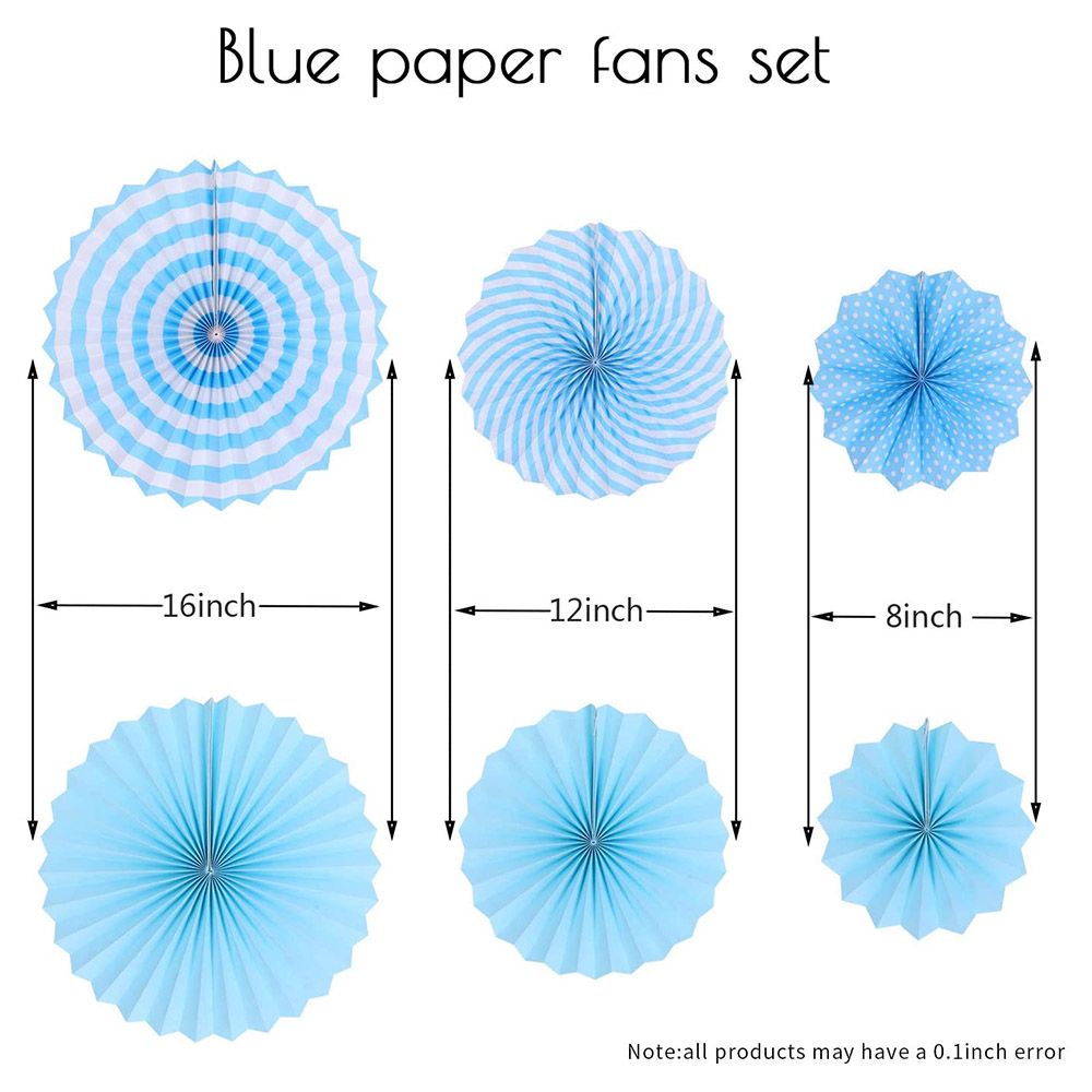 Highland - Paper Fan For Party Decorations - 6pcs - Blue