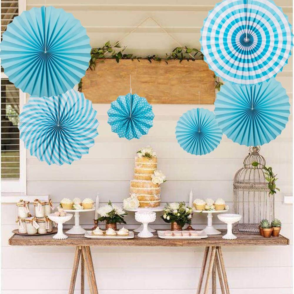 Highland - Paper Fan For Party Decorations - 6pcs - Blue