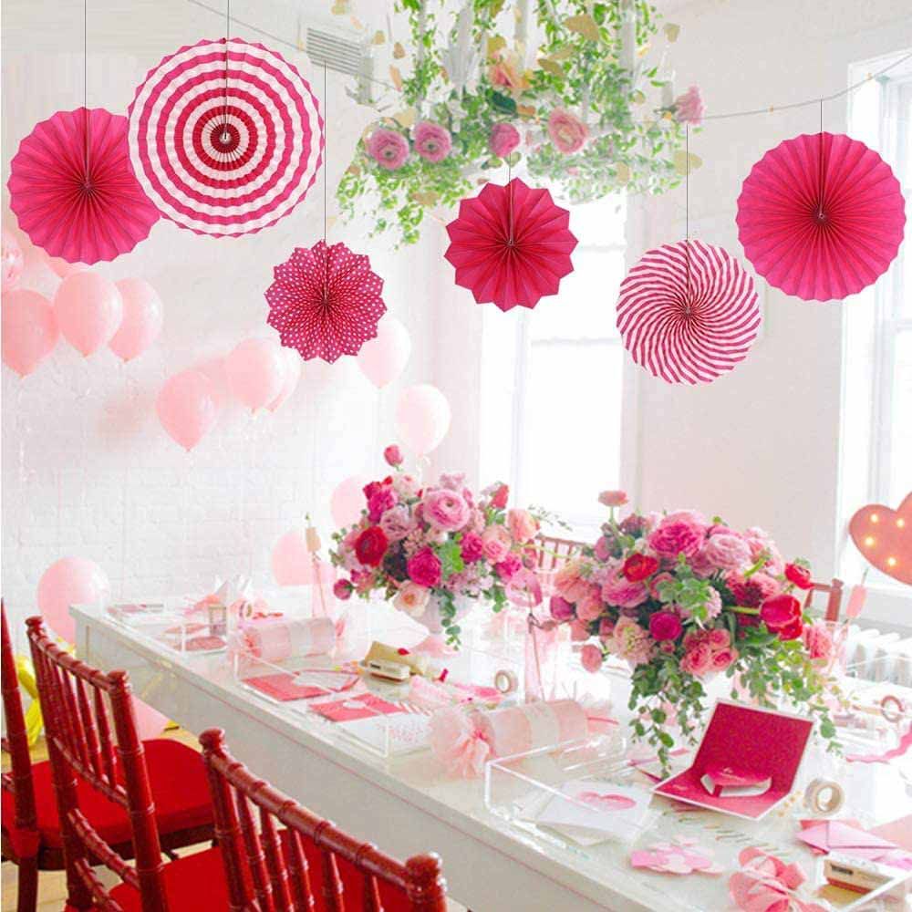 Highland - Paper Fan For Party Decorations - 6pcs - Pink