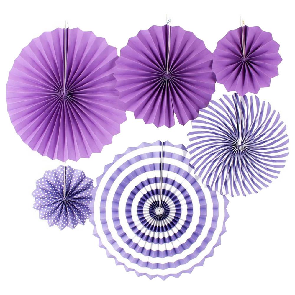 Highland - Paper Fan For Party Decorations - 6pcs - Purple