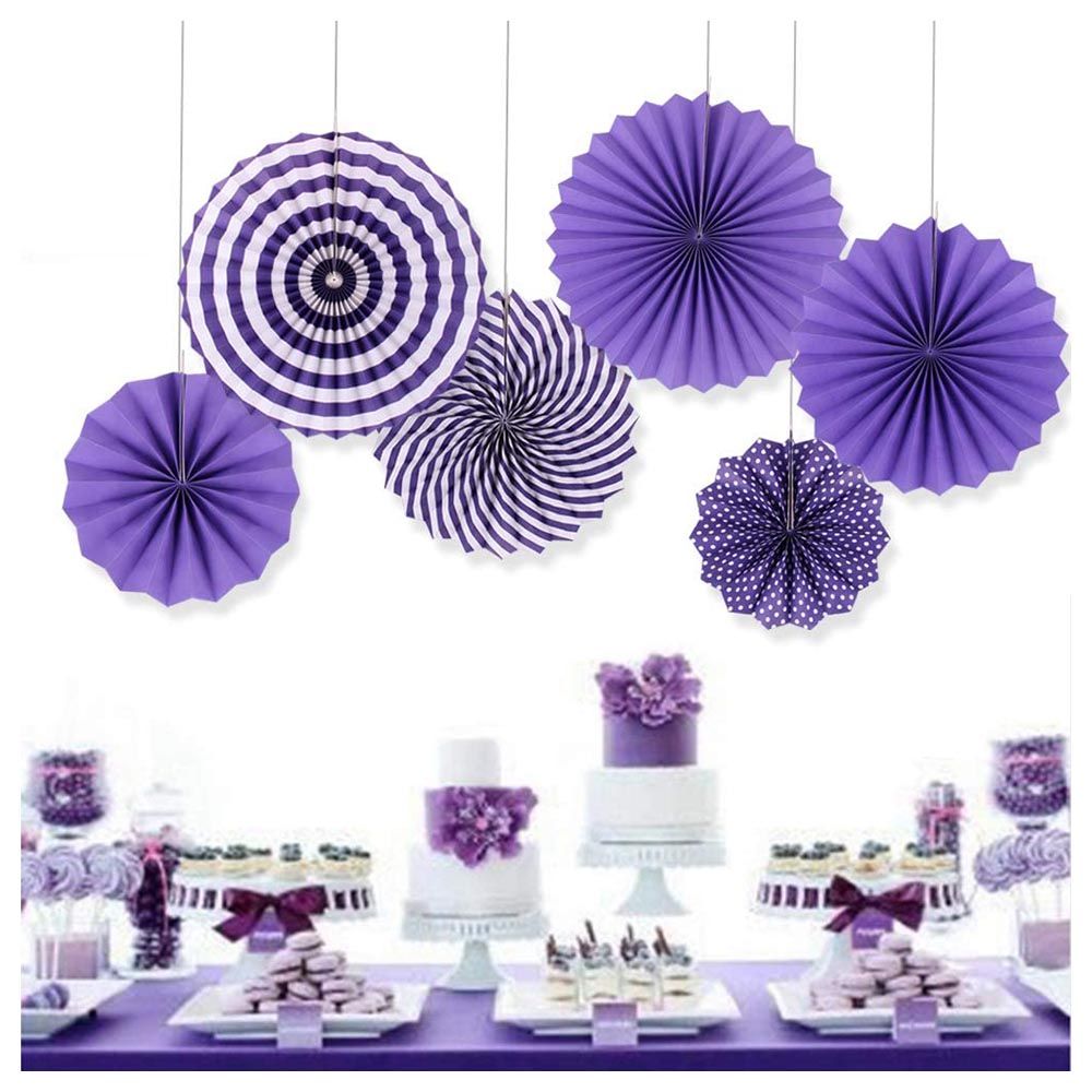 Highland - Paper Fan For Party Decorations - 6pcs - Purple