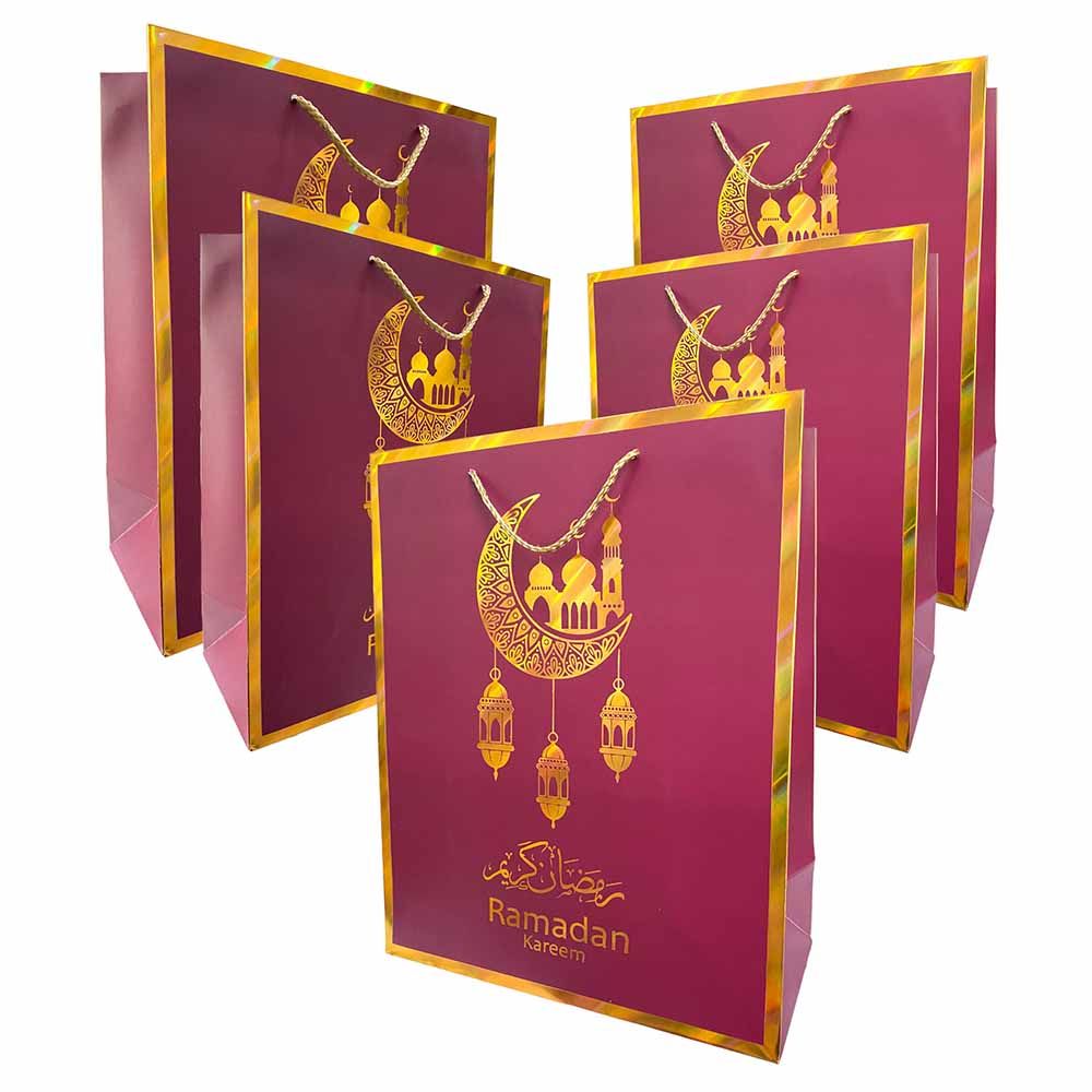 Highland - Maroon & Gold Ramadan Kareem Gift Bags - Large - 6pcs