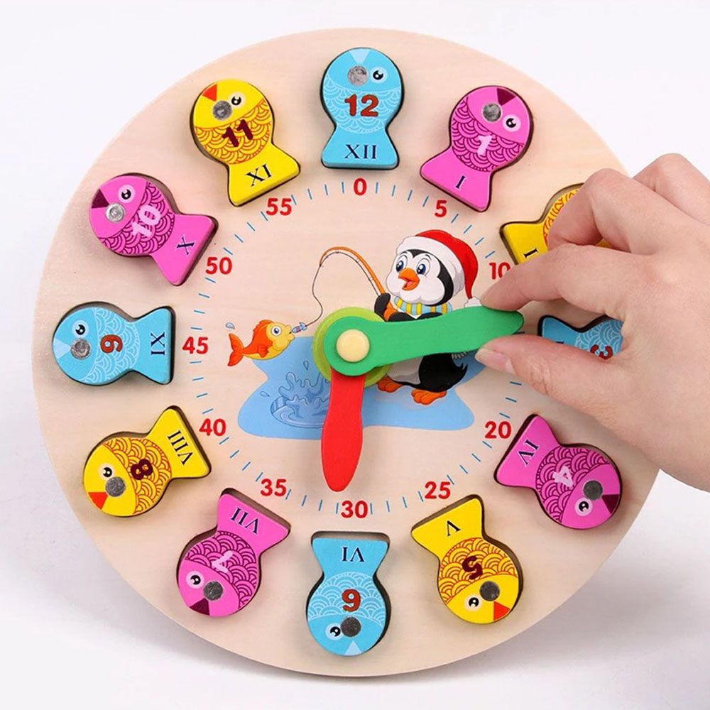 Highland - 2-in-1 Penguin Teaching Clock And Fishing Game