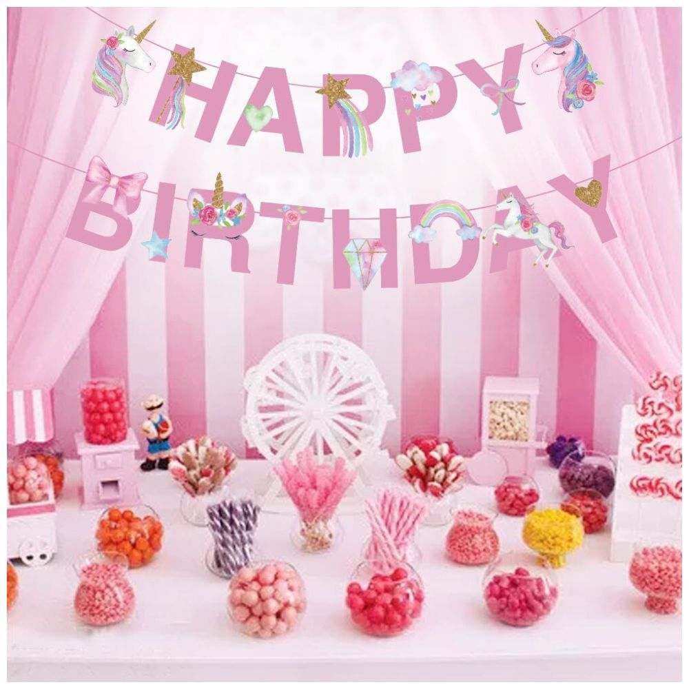 Highland - Pink Unicorn Happy Birthday Banner 