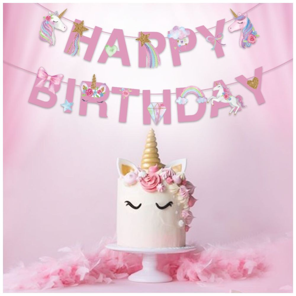 Highland - Pink Unicorn Happy Birthday Banner 