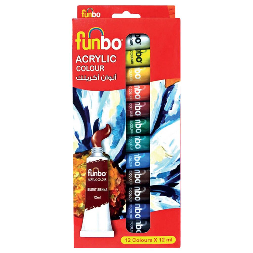 Funbo - Set of 12 Acrylic Paint Colour Tubes 12ml