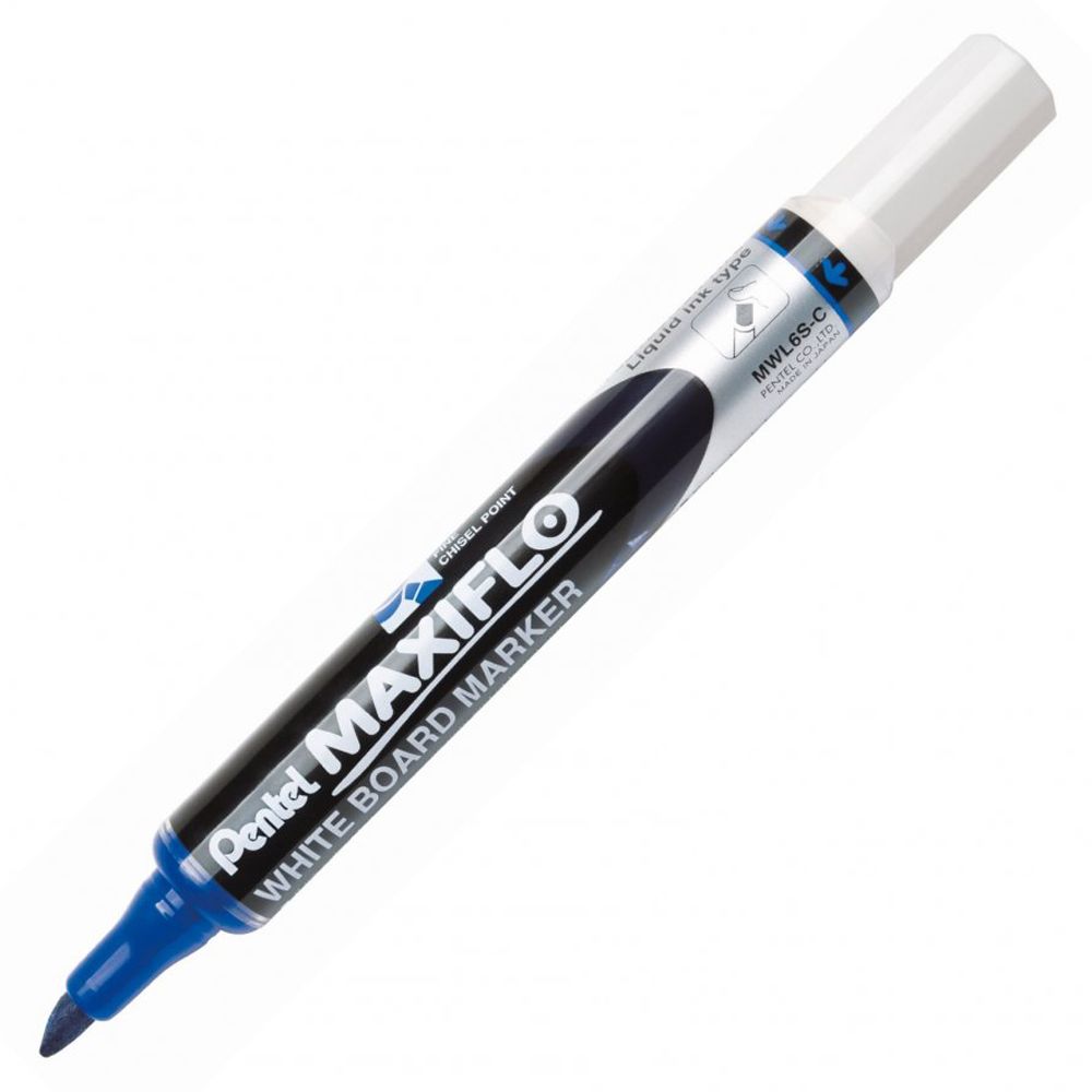 Pentel -12pcs Maxiflo White Board Marker Slim Chisel - Blue