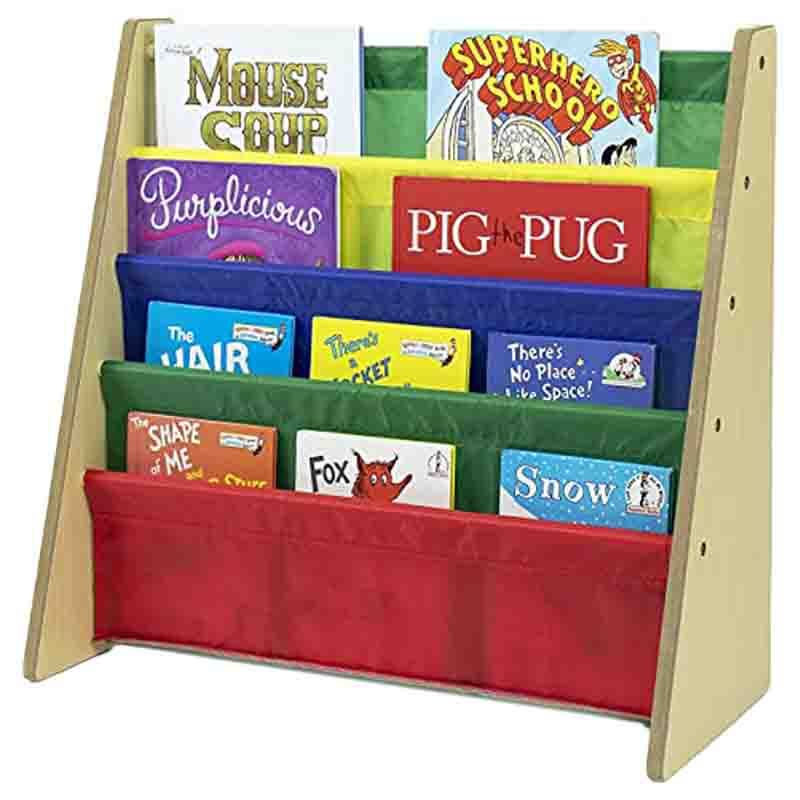 Homesmiths - Wooden Melamine 5 Shelf Kids Book Rack- Beige With Multicolor Fabric