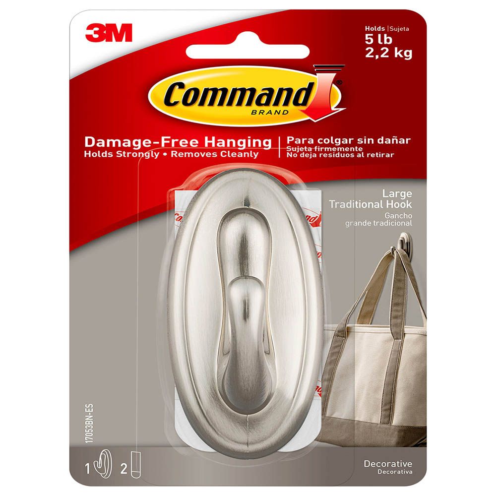 Command - Traditional Hook Large Brushed Nickel