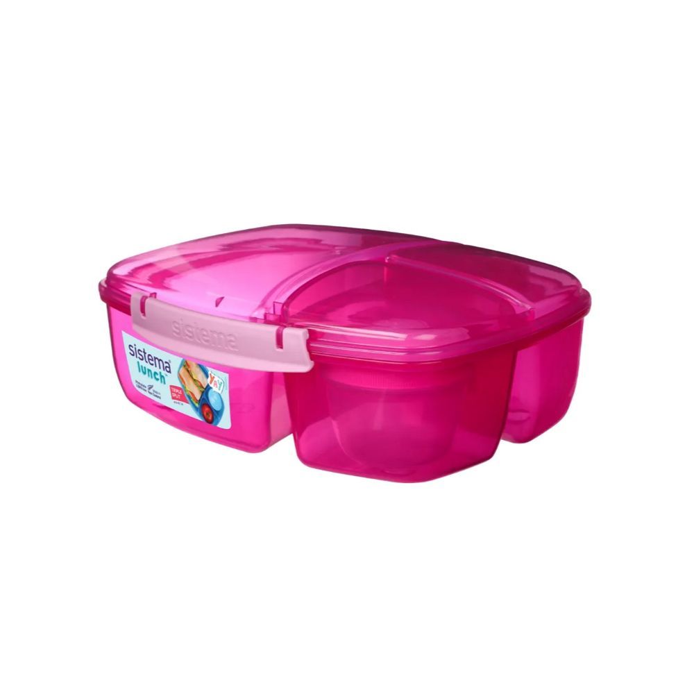 Sistema - Lunch Triple Split with Yogurt Pot - Pink