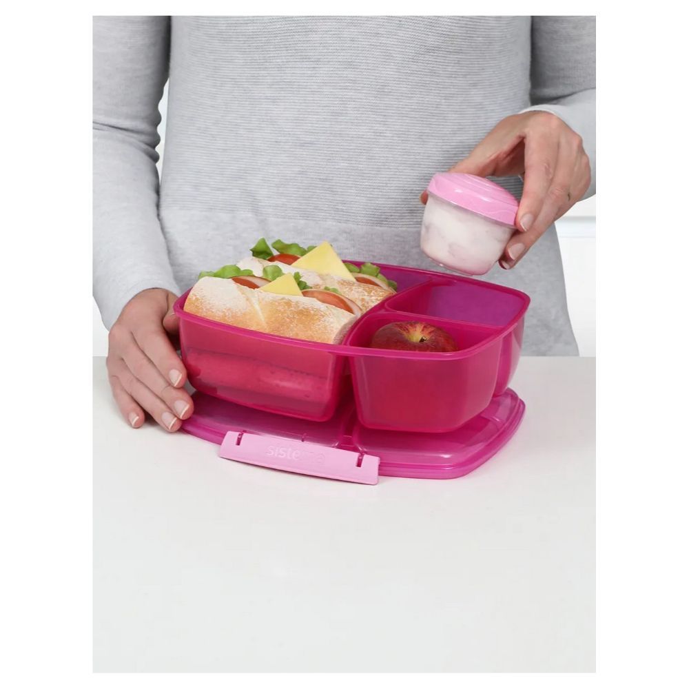 Sistema - Lunch Triple Split with Yogurt Pot - Pink