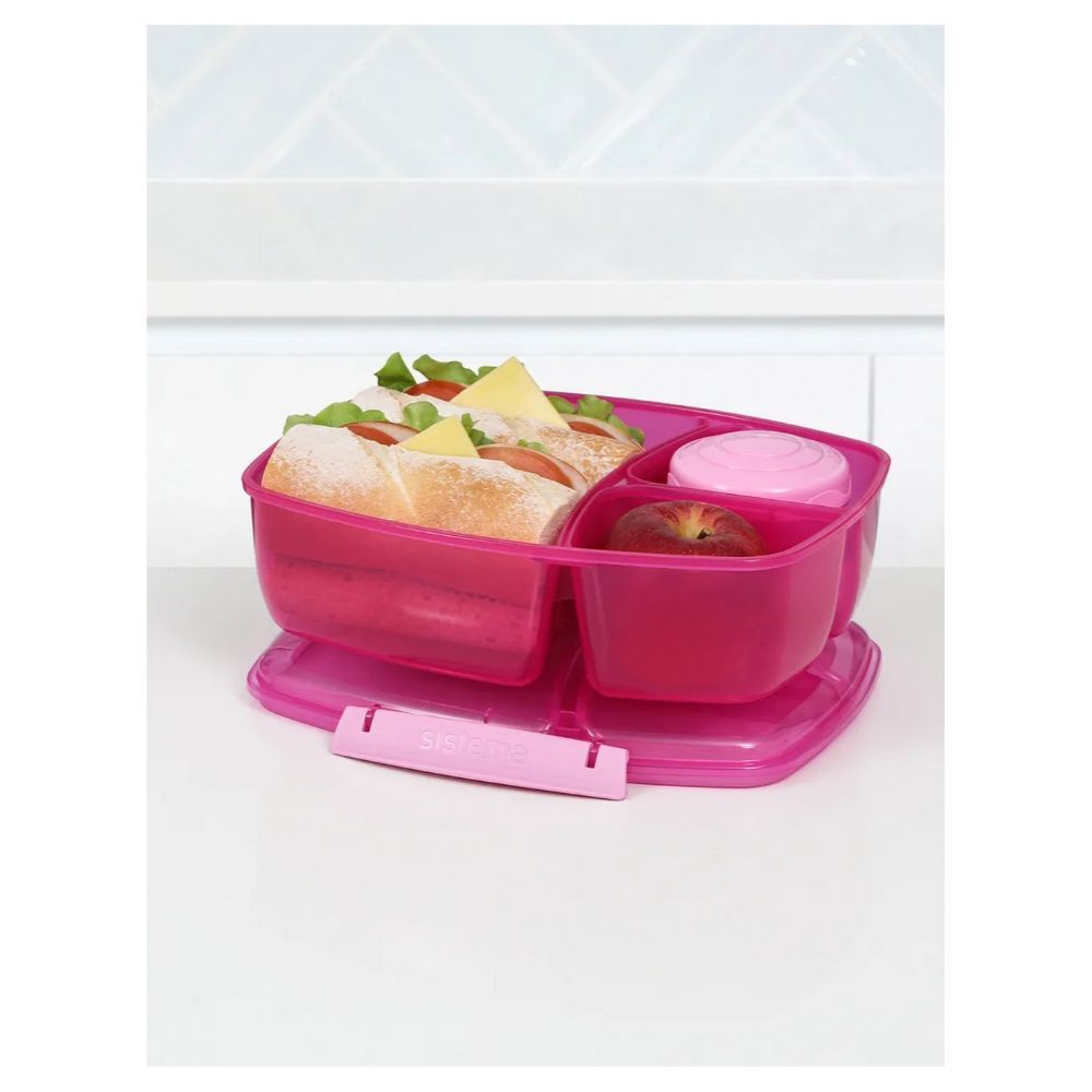 Sistema - Lunch Triple Split with Yogurt Pot - Pink