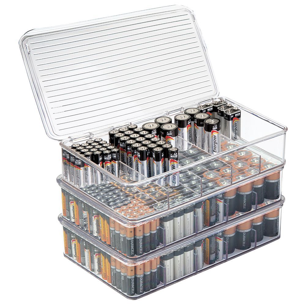 InterDesign - Linus Stackable Battery Organizer Box - Clear